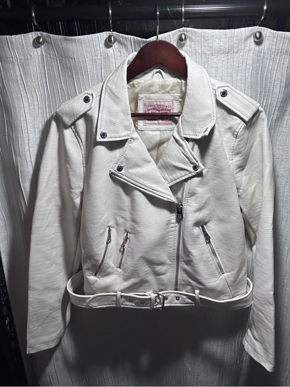Levi's White Faux Leather Belted Moto Jacket